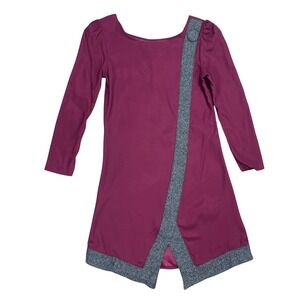Shaye Blue Womens Asymmetric Hem Button Long Sleeve Dress Wine Retro Twee Sz XS